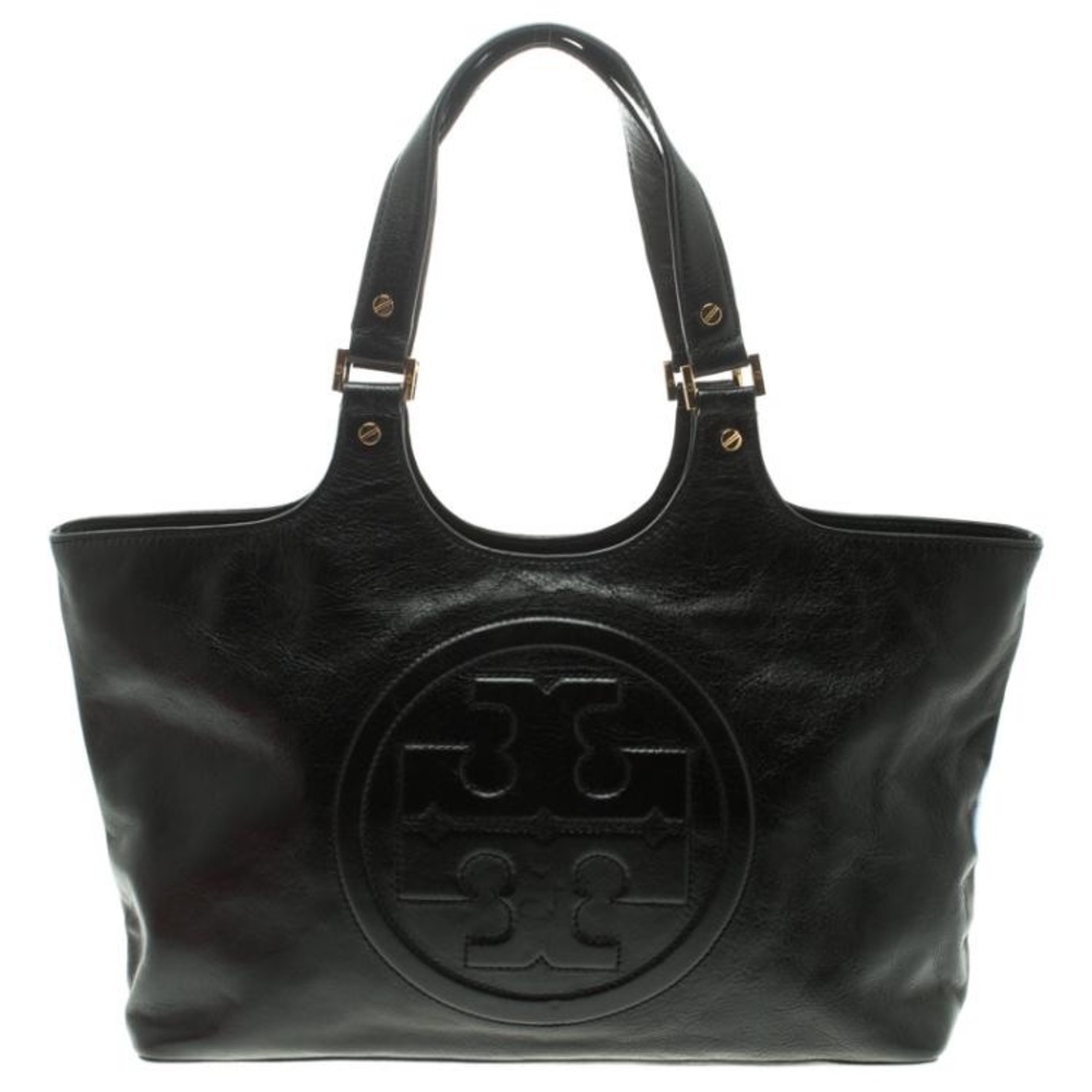 Tory Burch Black Leather Logo Tote